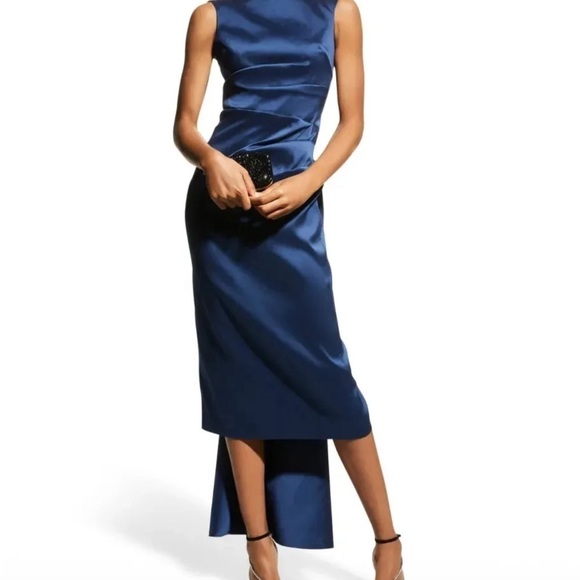 Aidan Mattox Cocktail Midi Dress Blue Bow in the back Size 8 satin - Picture 10 of 10